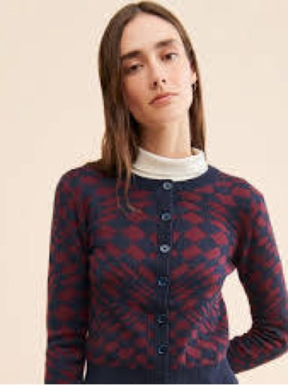 Nuuly Women’s Red & Navy Patterned Button-Front Sweater